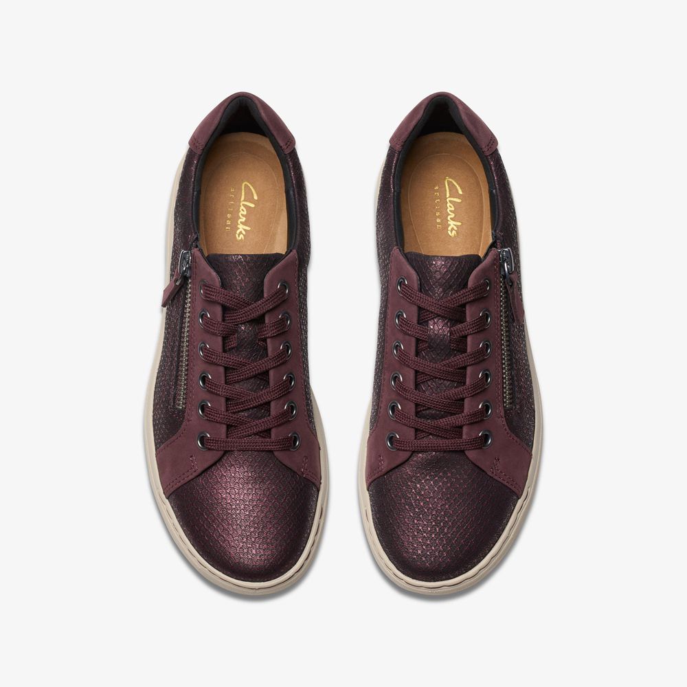 Burgundy Clarks Women's Nalle Lace Sneakers | 093JQAZGD