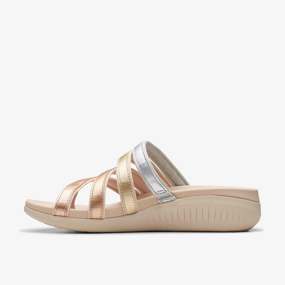 Gold Clarks Women's Glide Hi Iris Wedge Sandals | 143EMRWYK