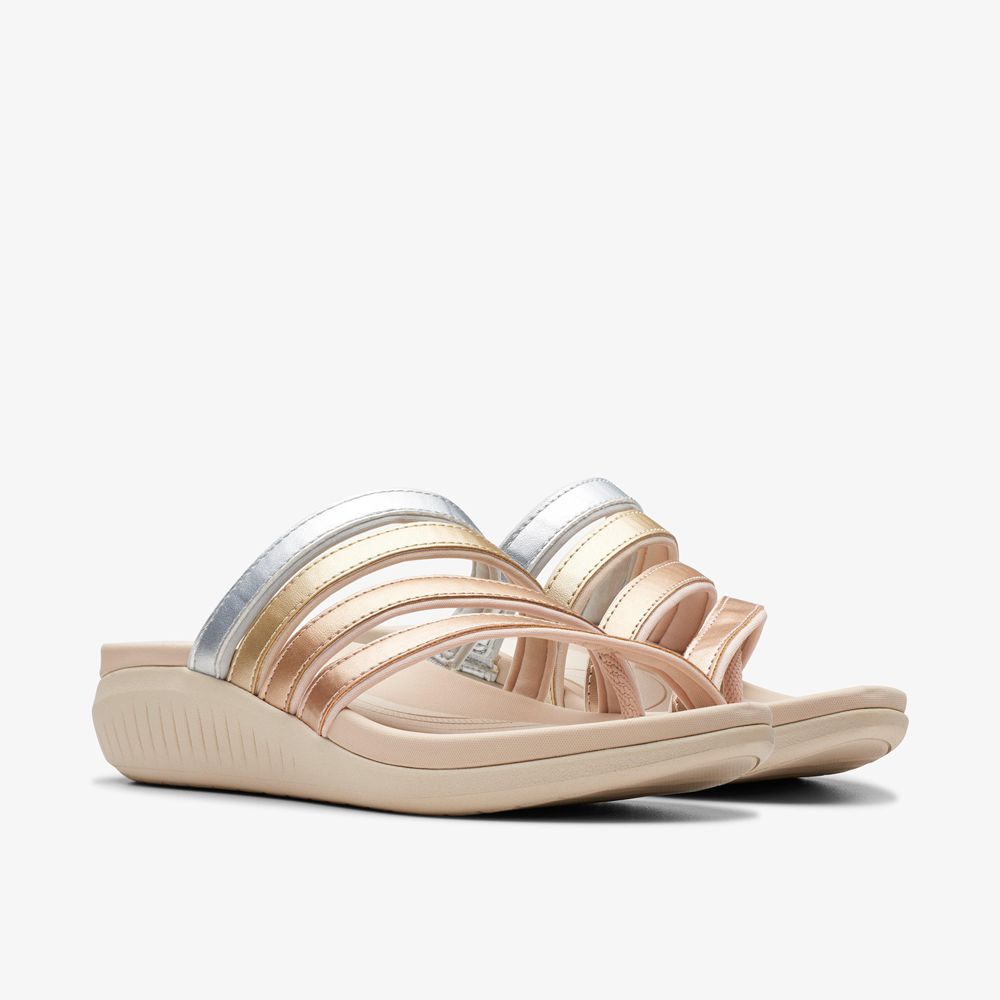 Gold Clarks Women's Glide Hi Iris Wedge Sandals | 143EMRWYK