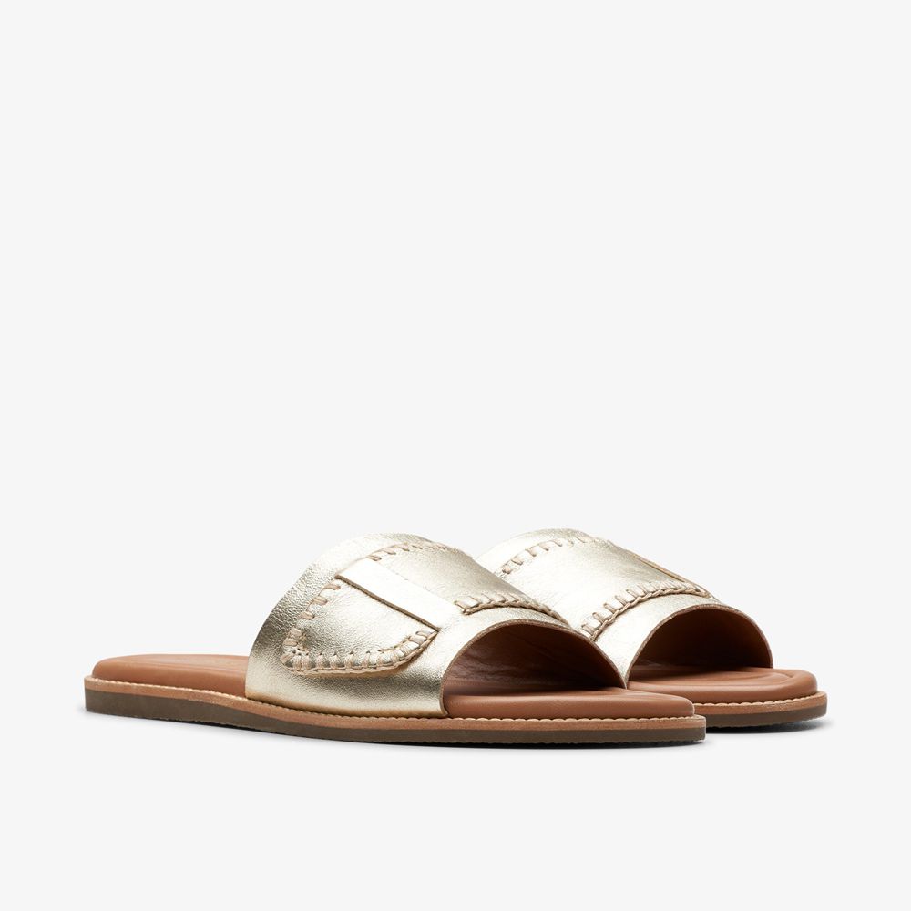 Gold Clarks Women's Maritime Mule Flat Sandals | 389TRKSOD