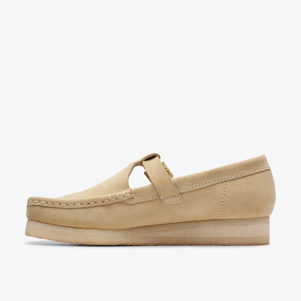 Khaki Clarks Women's Wallabee T-bar Loafers | 563NJEYGH