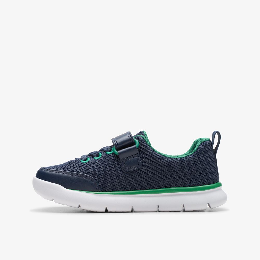 Navy Clarks Kids Hoop Run Sneakers | 640LBZJFN