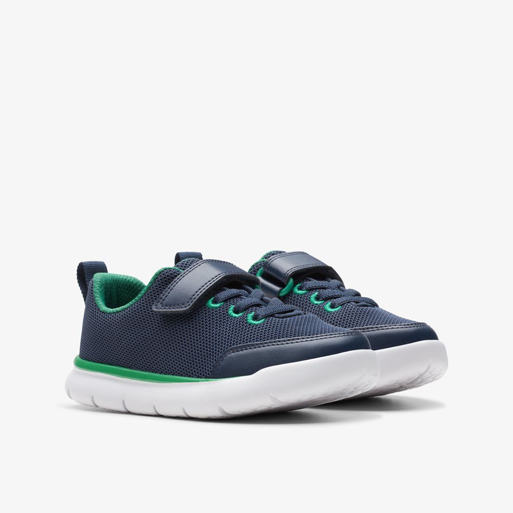 Navy Clarks Kids Hoop Run Sneakers | 640LBZJFN