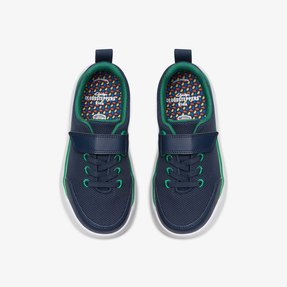 Navy Clarks Kids Hoop Run Sneakers | 640LBZJFN