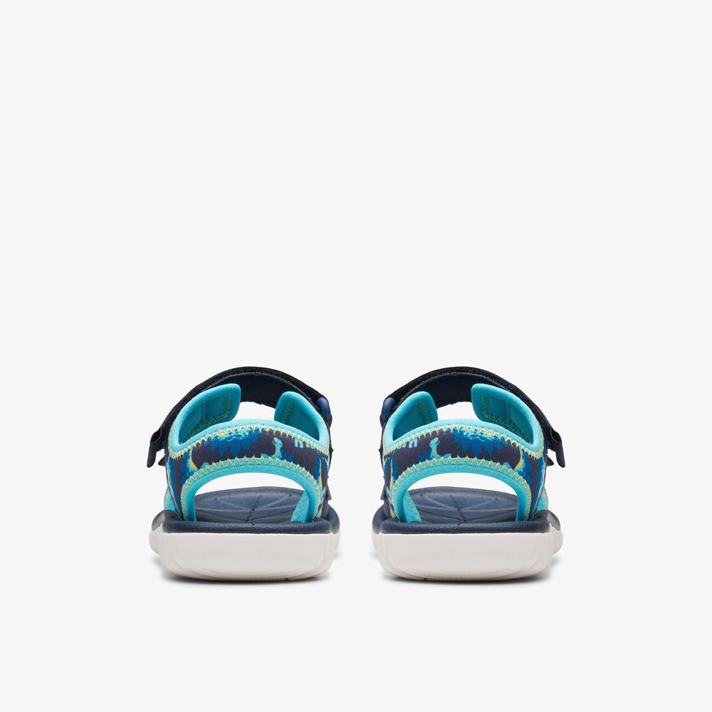 Navy Clarks Kids Surfing Tide Flat Sandals | 034DRTJAG