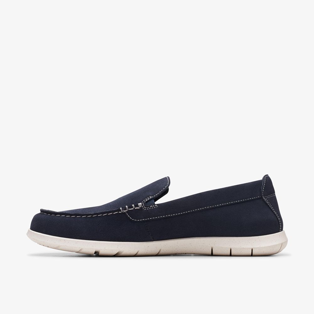 Navy Clarks Men's Flexway Step Loafers | 034QSNPYC