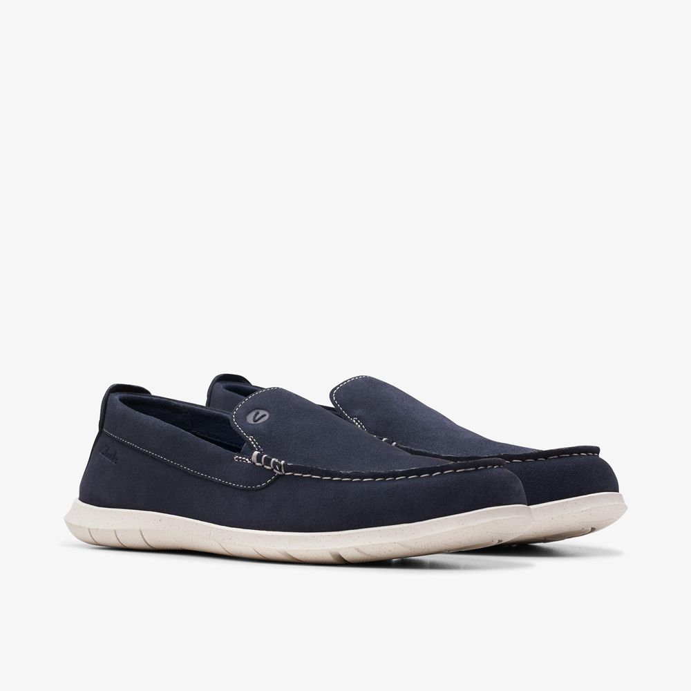 Navy Clarks Men's Flexway Step Loafers | 034QSNPYC