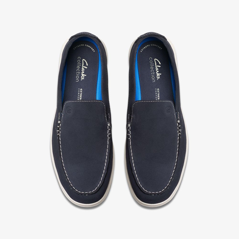 Navy Clarks Men's Flexway Step Loafers | 034QSNPYC