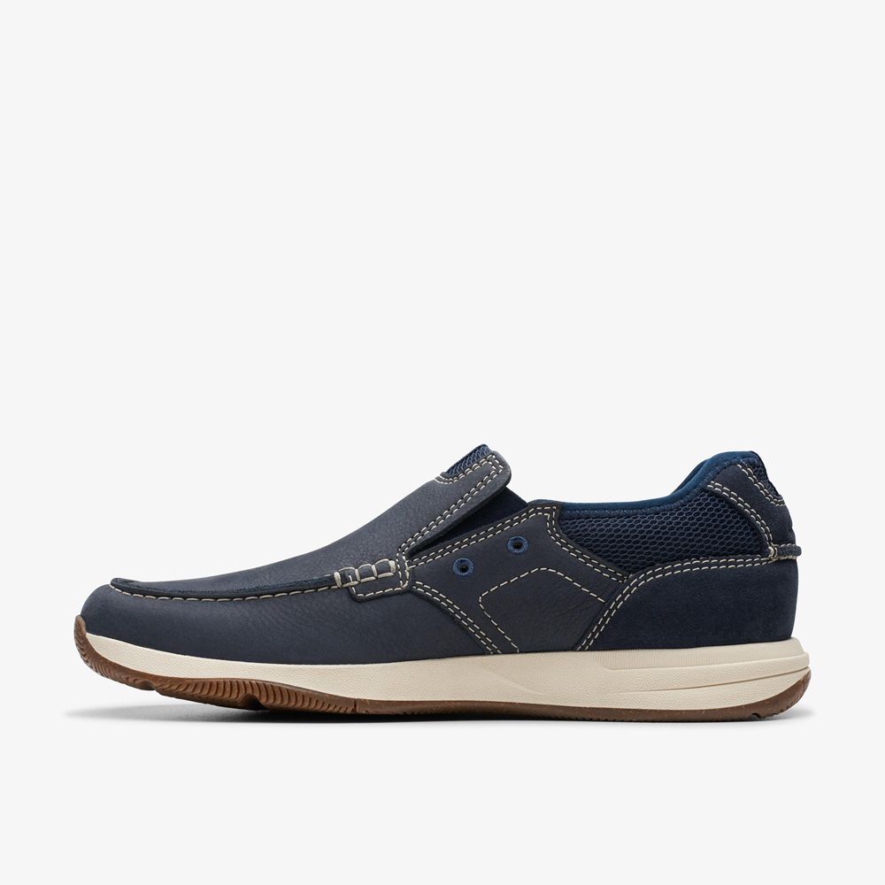 Navy Clarks Men's Sailview Step Boat Shoes | 683DLFZYA