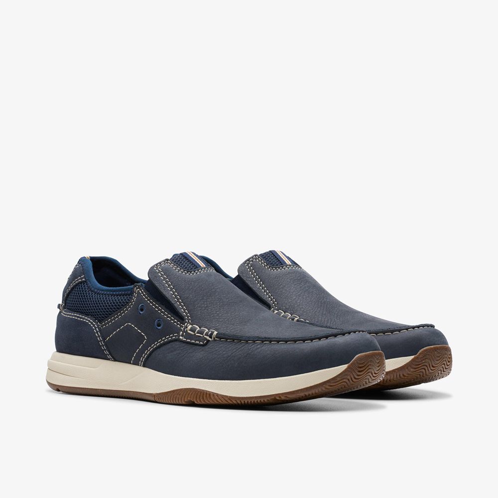 Navy Clarks Men's Sailview Step Boat Shoes | 683DLFZYA