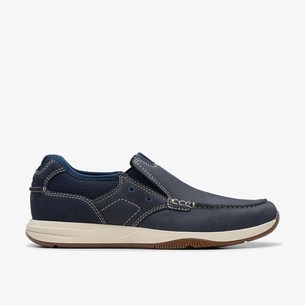 Navy Clarks Men\'s Sailview Step Boat Shoes | 683DLFZYA