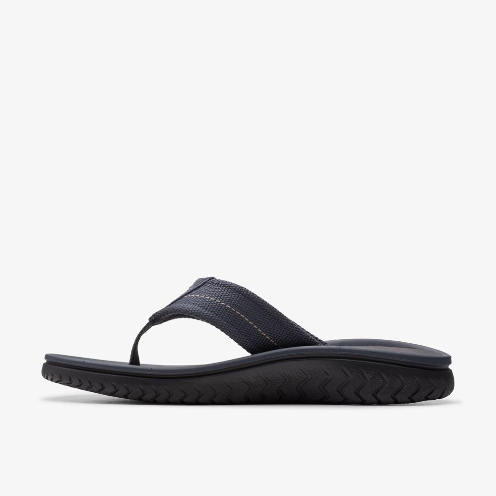 Navy Clarks Men's Wesley Belt Flip Flops | 174DKYSUE