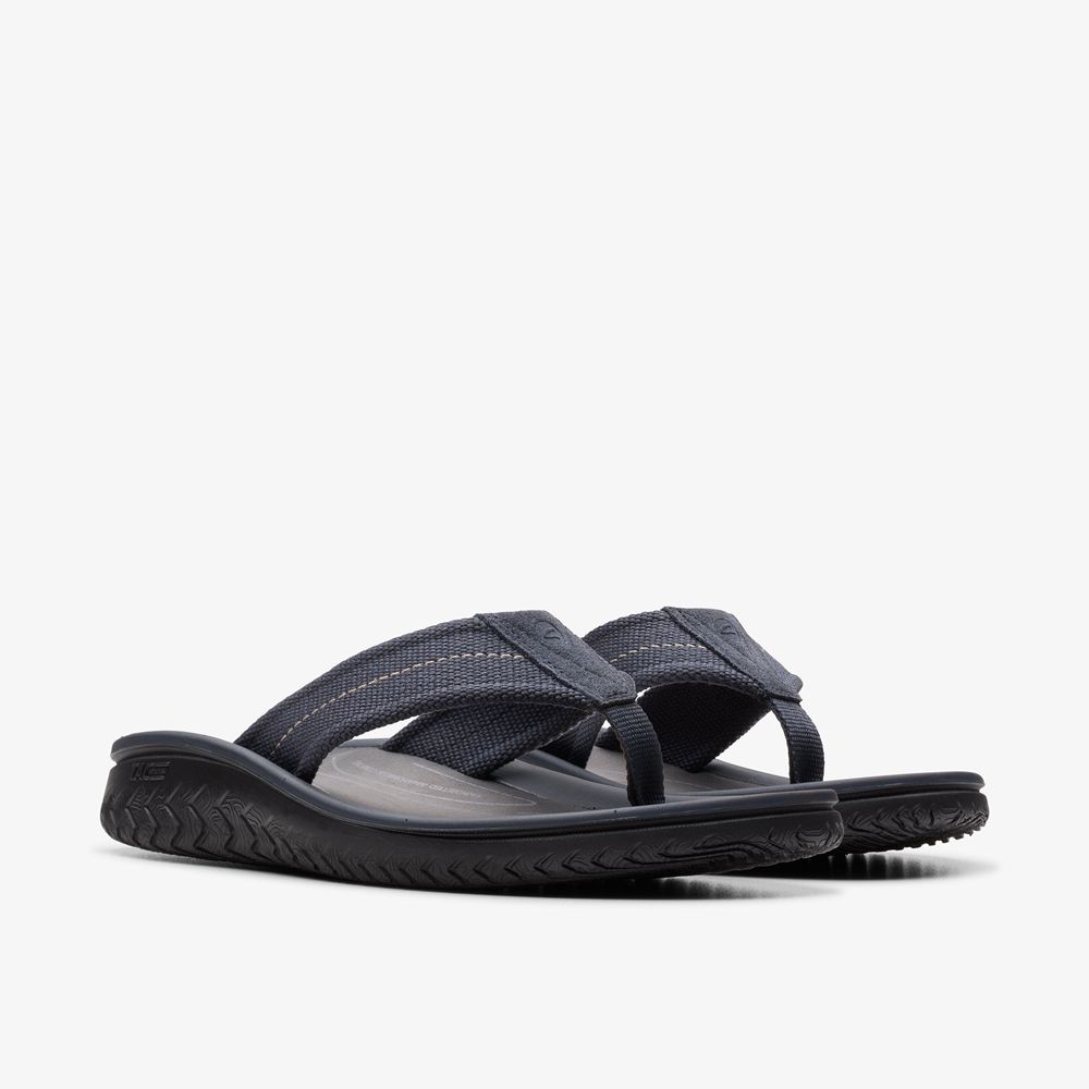 Navy Clarks Men's Wesley Belt Flip Flops | 174DKYSUE