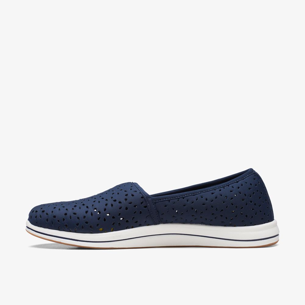 Navy Clarks Women's Breeze Emily Slip On Shoes | 584KQALIH