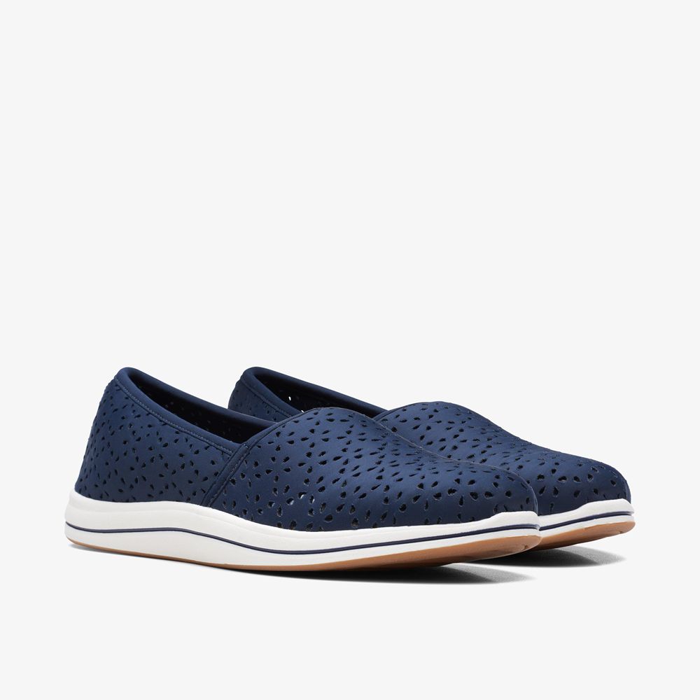 Navy Clarks Women's Breeze Emily Slip On Shoes | 584KQALIH