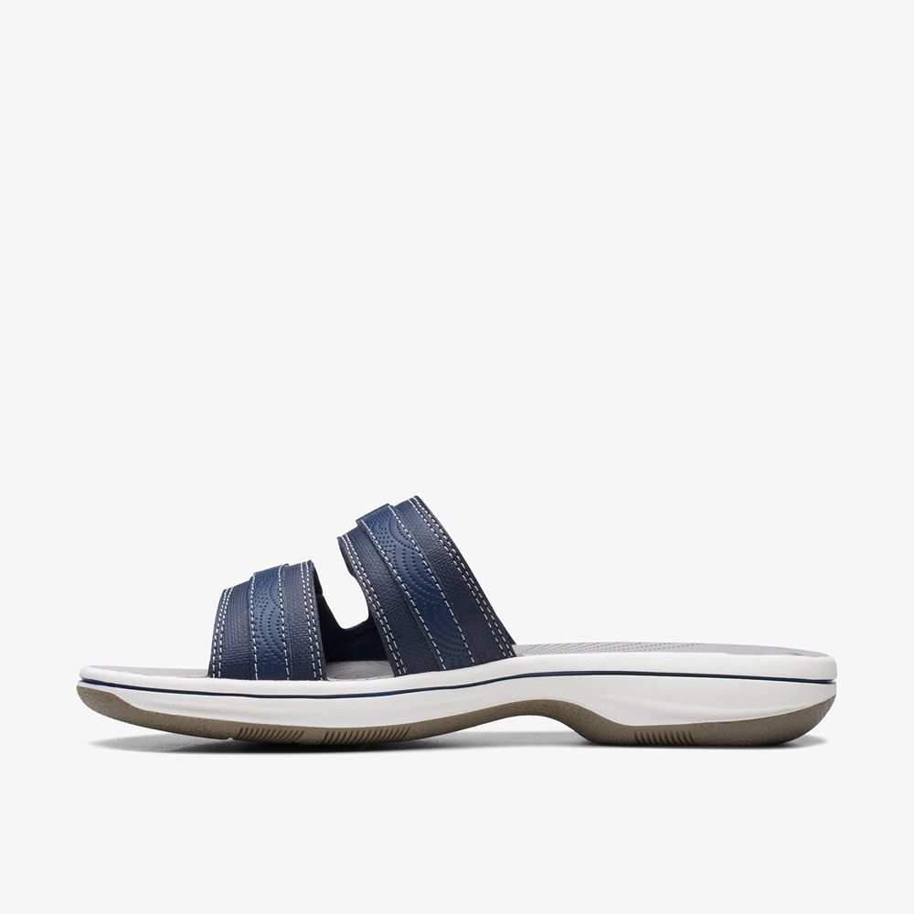 Navy Clarks Women's Breeze Piper Flat Sandals | 073UHDJYR