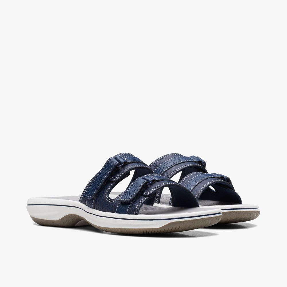 Navy Clarks Women's Breeze Piper Flat Sandals | 073UHDJYR