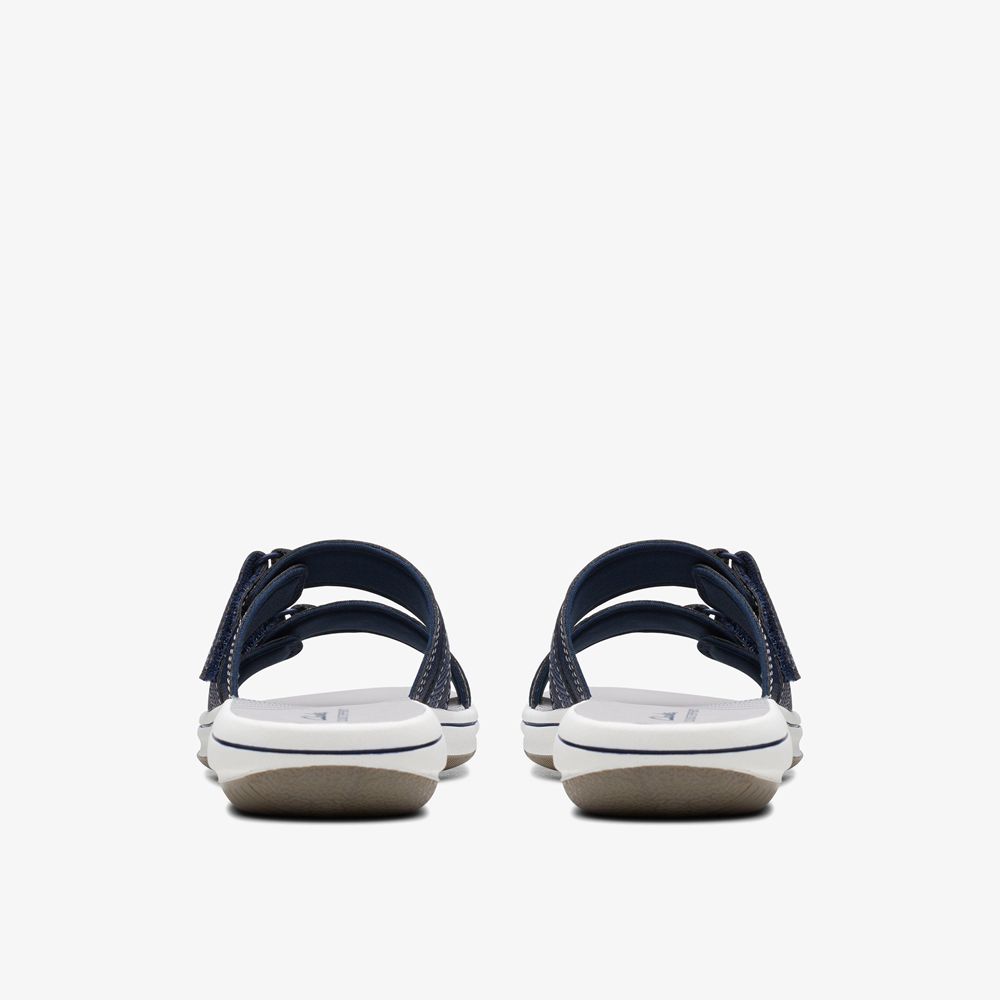 Navy Clarks Women's Breeze Piper Flat Sandals | 073UHDJYR