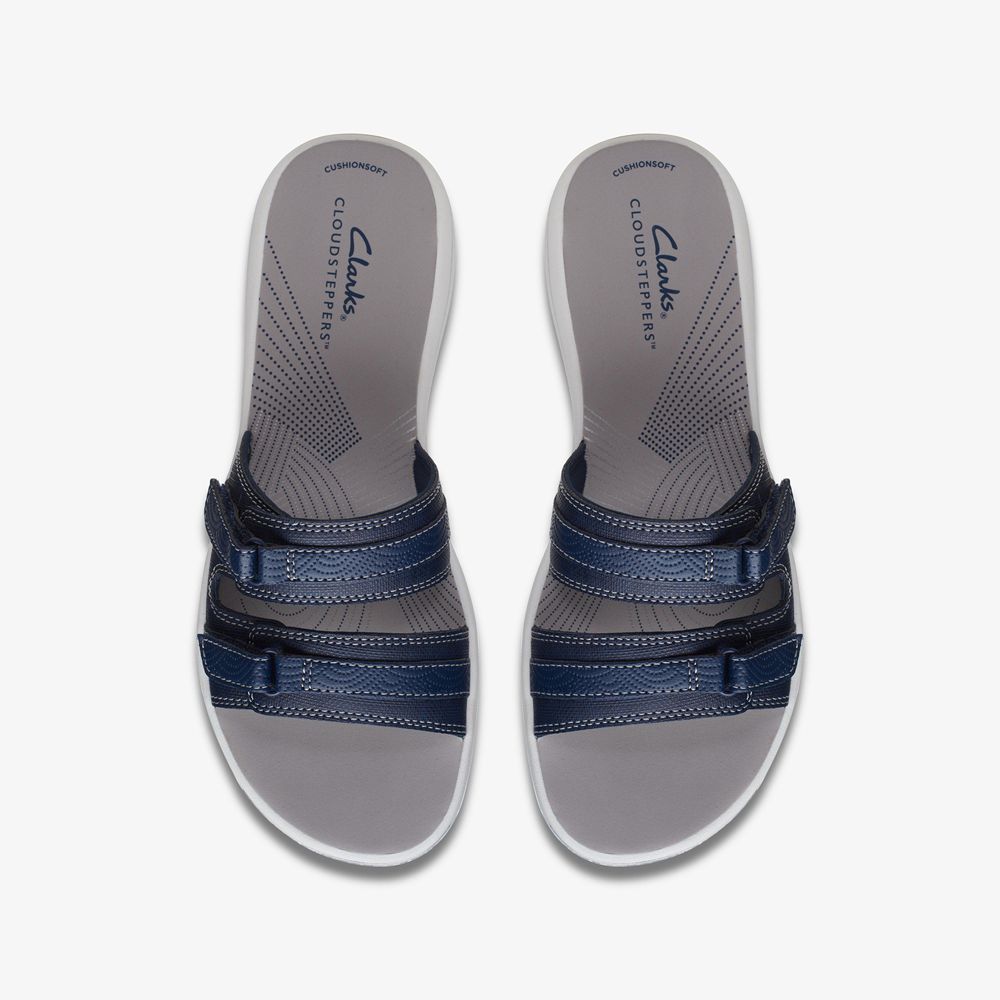 Navy Clarks Women's Breeze Piper Flat Sandals | 073UHDJYR