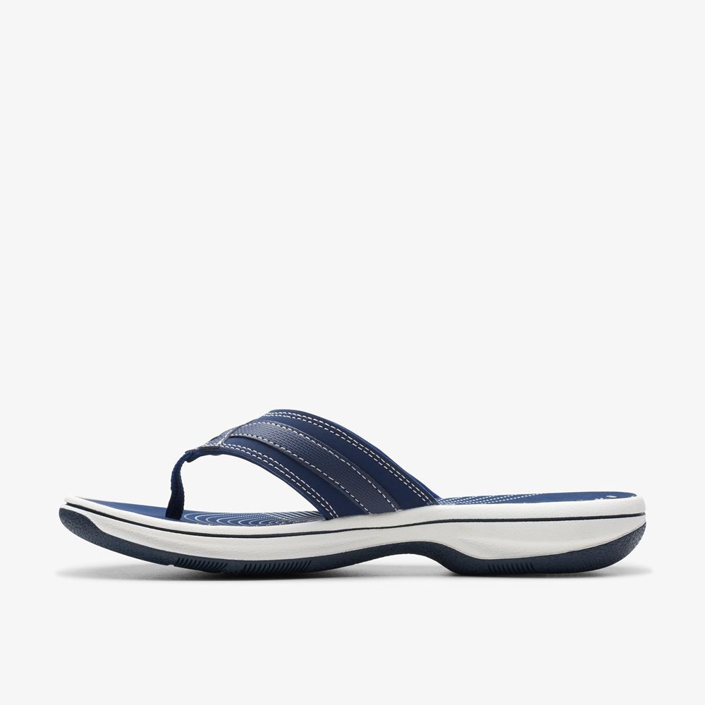 Navy Clarks Women's Breeze Sea Flip Flops | 956LUWRTM