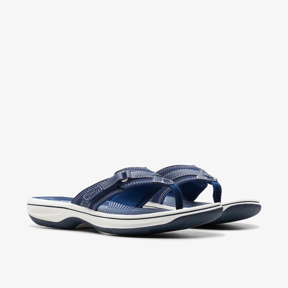 Navy Clarks Women's Breeze Sea Flip Flops | 956LUWRTM