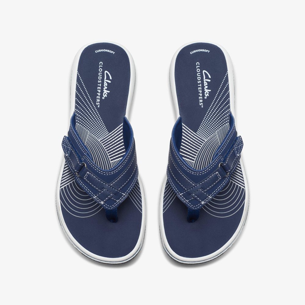 Navy Clarks Women's Breeze Sea Flip Flops | 956LUWRTM