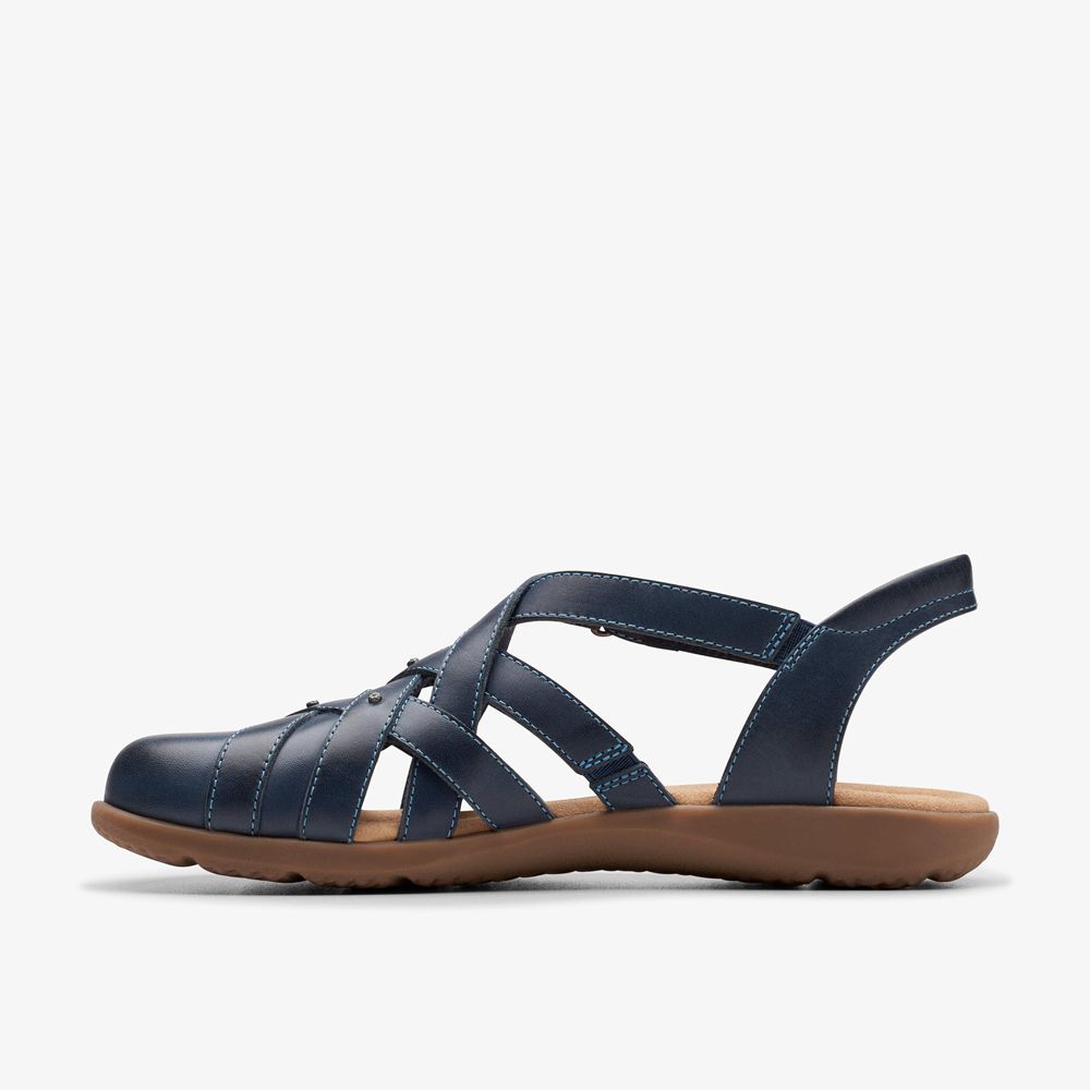 Navy Clarks Women's Elizabelle Sea Flat Sandals | 274XAHFPS