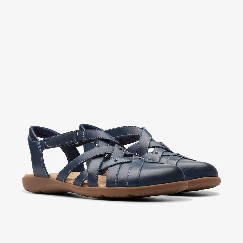 Navy Clarks Women's Elizabelle Sea Flat Sandals | 274XAHFPS