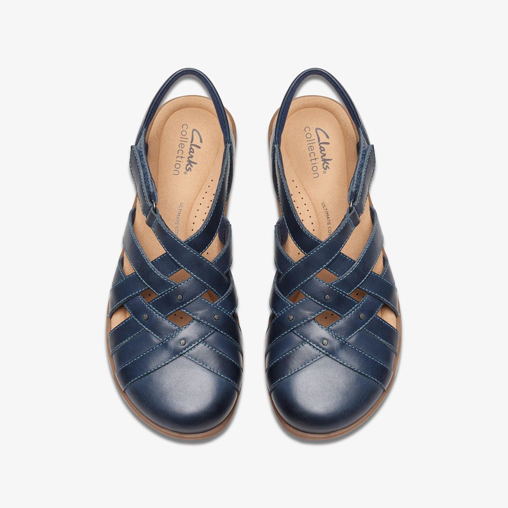 Navy Clarks Women's Elizabelle Sea Flat Sandals | 274XAHFPS