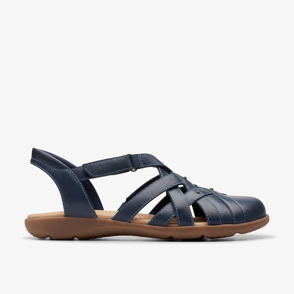 Navy Clarks Women\'s Elizabelle Sea Flat Sandals | 274XAHFPS