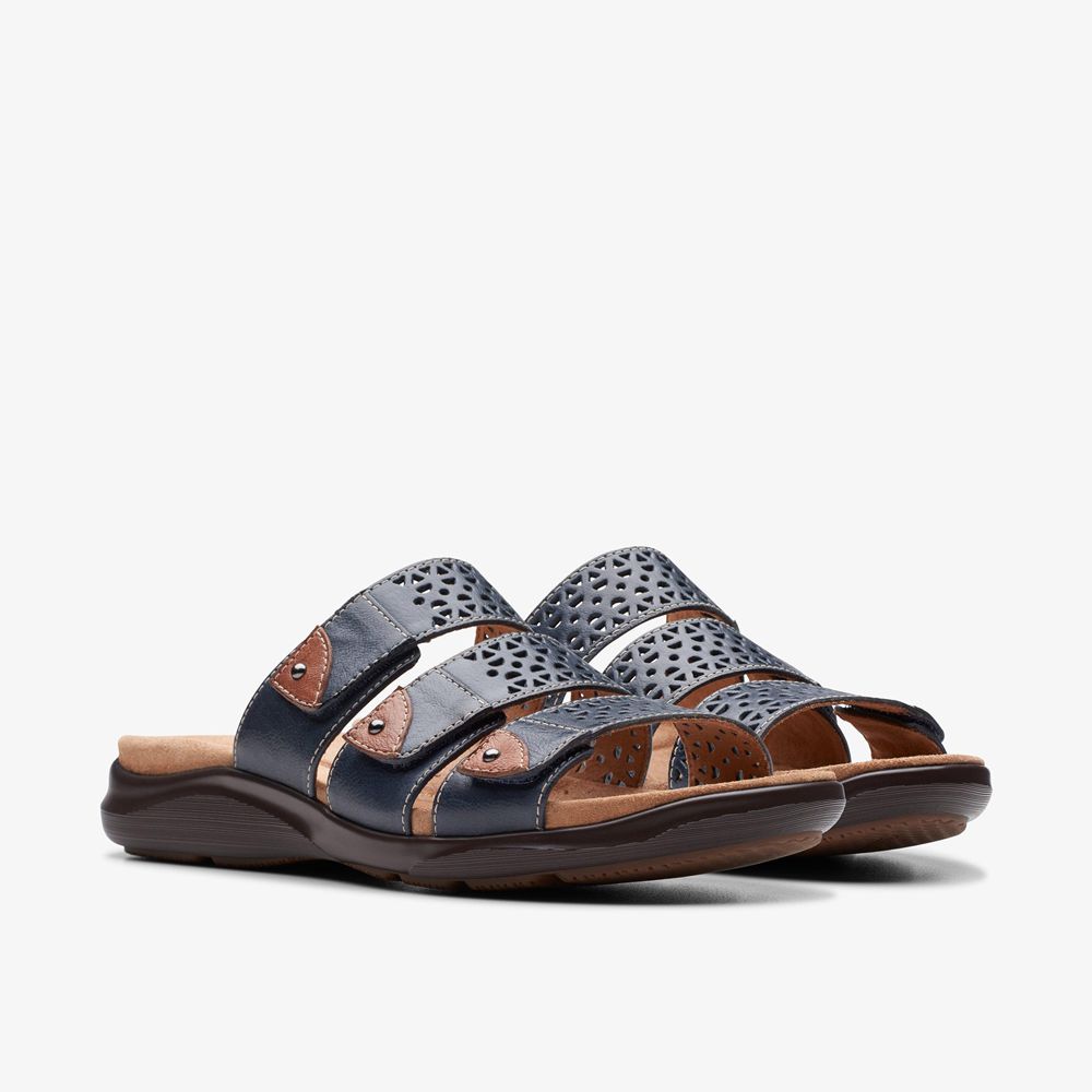 Navy Clarks Women's Kitly Walk Flat Sandals | 583BOULCZ