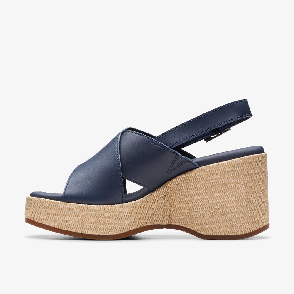 Navy Clarks Women's Manon Wish Wedge Sandals | 483DVBACK