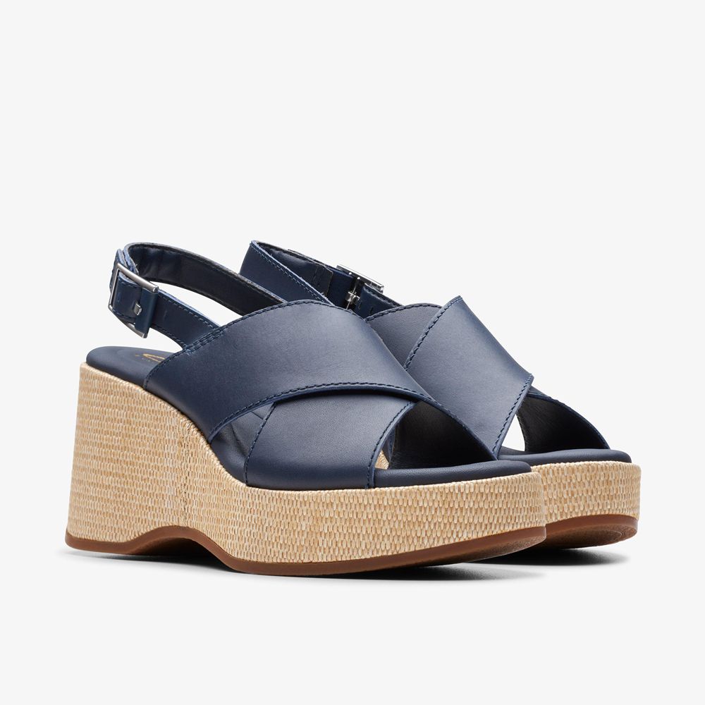 Navy Clarks Women's Manon Wish Wedge Sandals | 483DVBACK