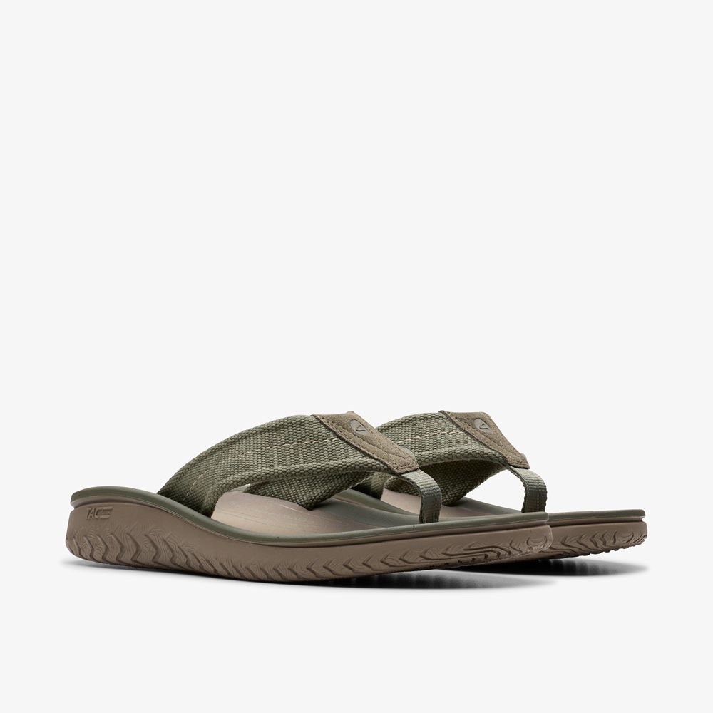 Olive Clarks Men's Wesley Belt Flip Flops | 395BDZYKT