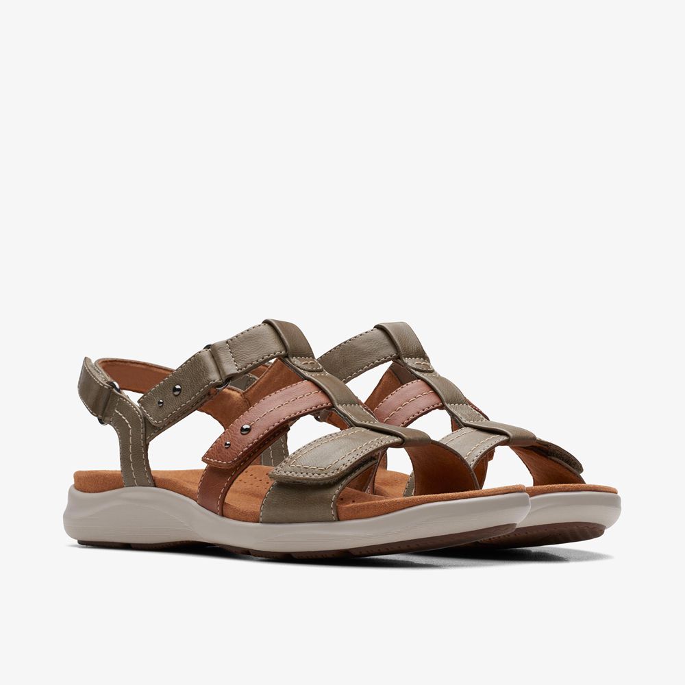 Olive Clarks Women's Kitly Step Flat Sandals | 634HAJUTM