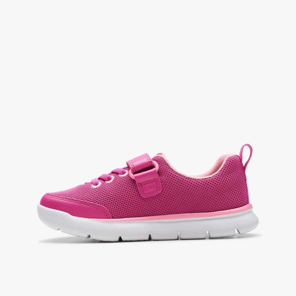 Pink Clarks Kids Hoop Run Sneakers | 452OBKLCQ