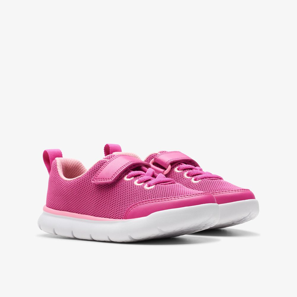 Pink Clarks Kids Hoop Run Sneakers | 452OBKLCQ