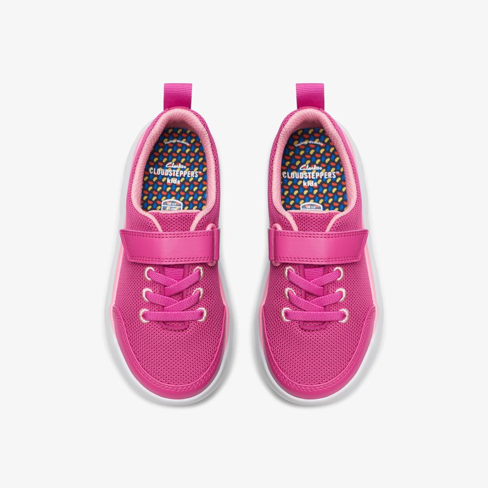 Pink Clarks Kids Hoop Run Sneakers | 452OBKLCQ