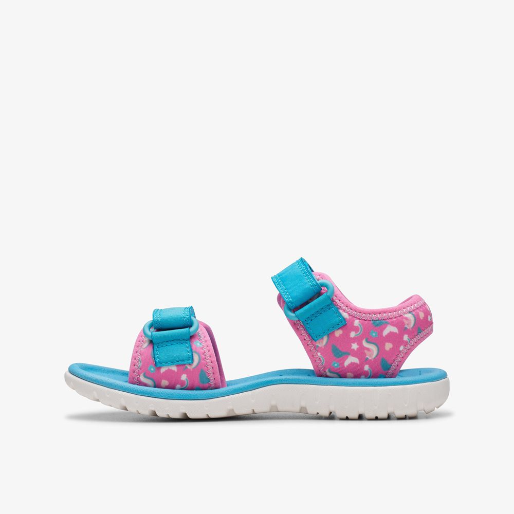 Pink Clarks Kids Surfing Tide Flat Sandals | 290QNGRXL