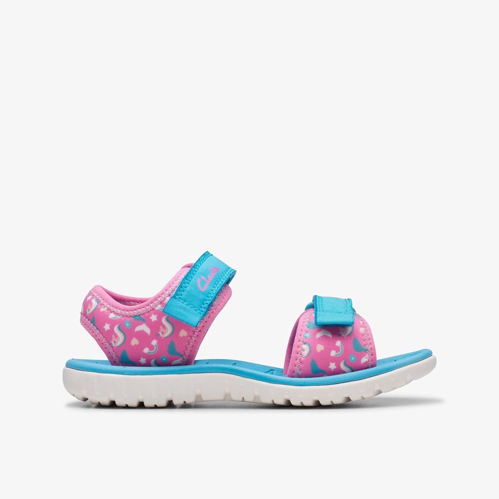 Pink Clarks Kids Surfing Tide Flat Sandals | 290QNGRXL