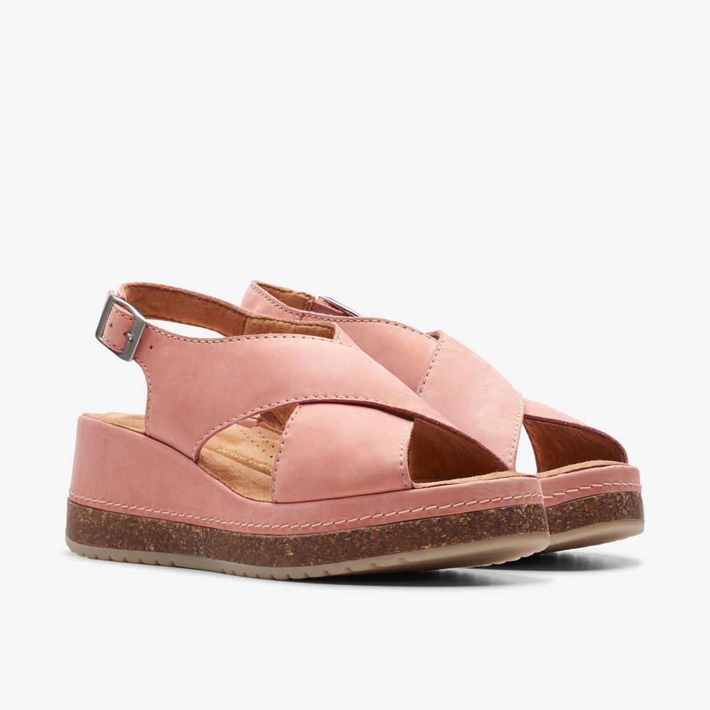 Pink Clarks Women's Kassanda Step Wedge Sandals | 025GWAZYD