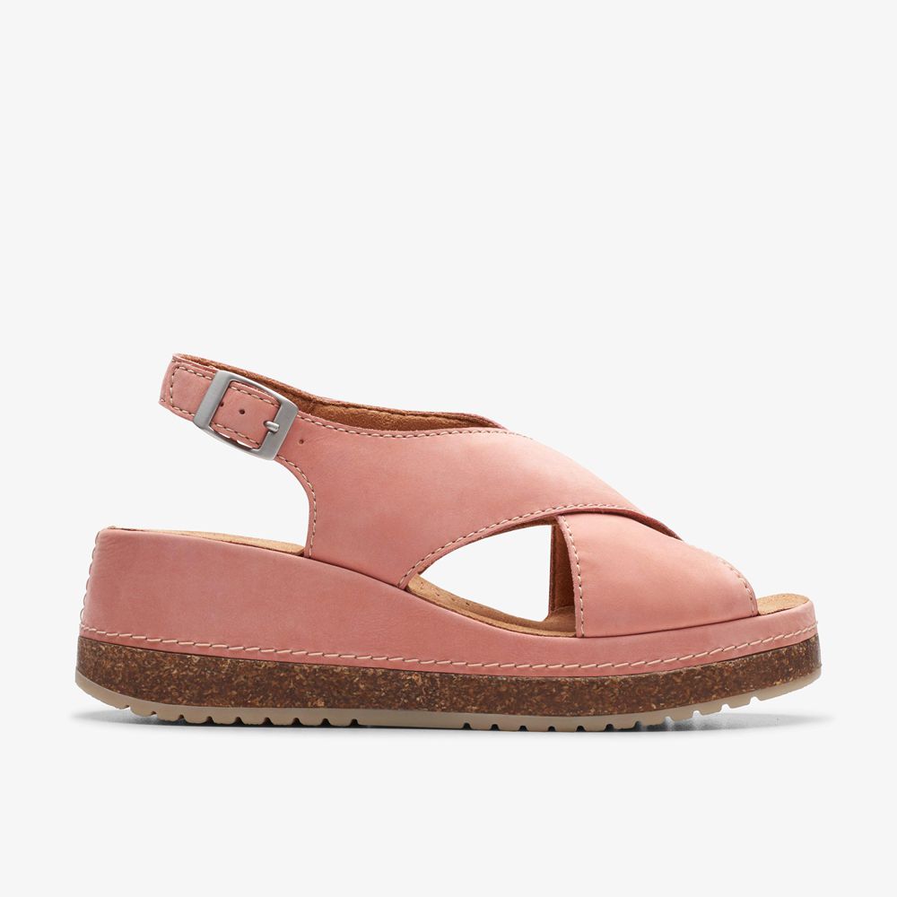 Pink Clarks Women\'s Kassanda Step Wedge Sandals | 025GWAZYD