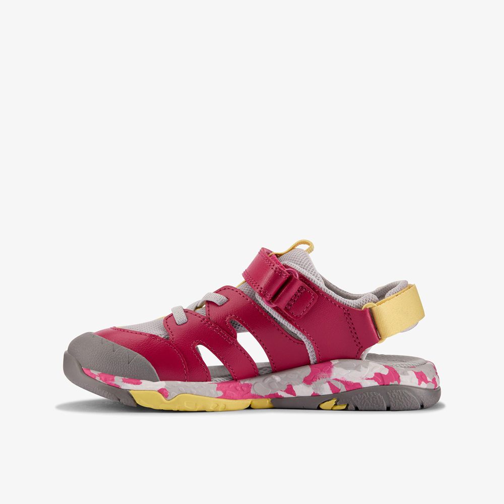 Red Clarks Kids Steggy Roar Flat Sandals | 390IRXYVC