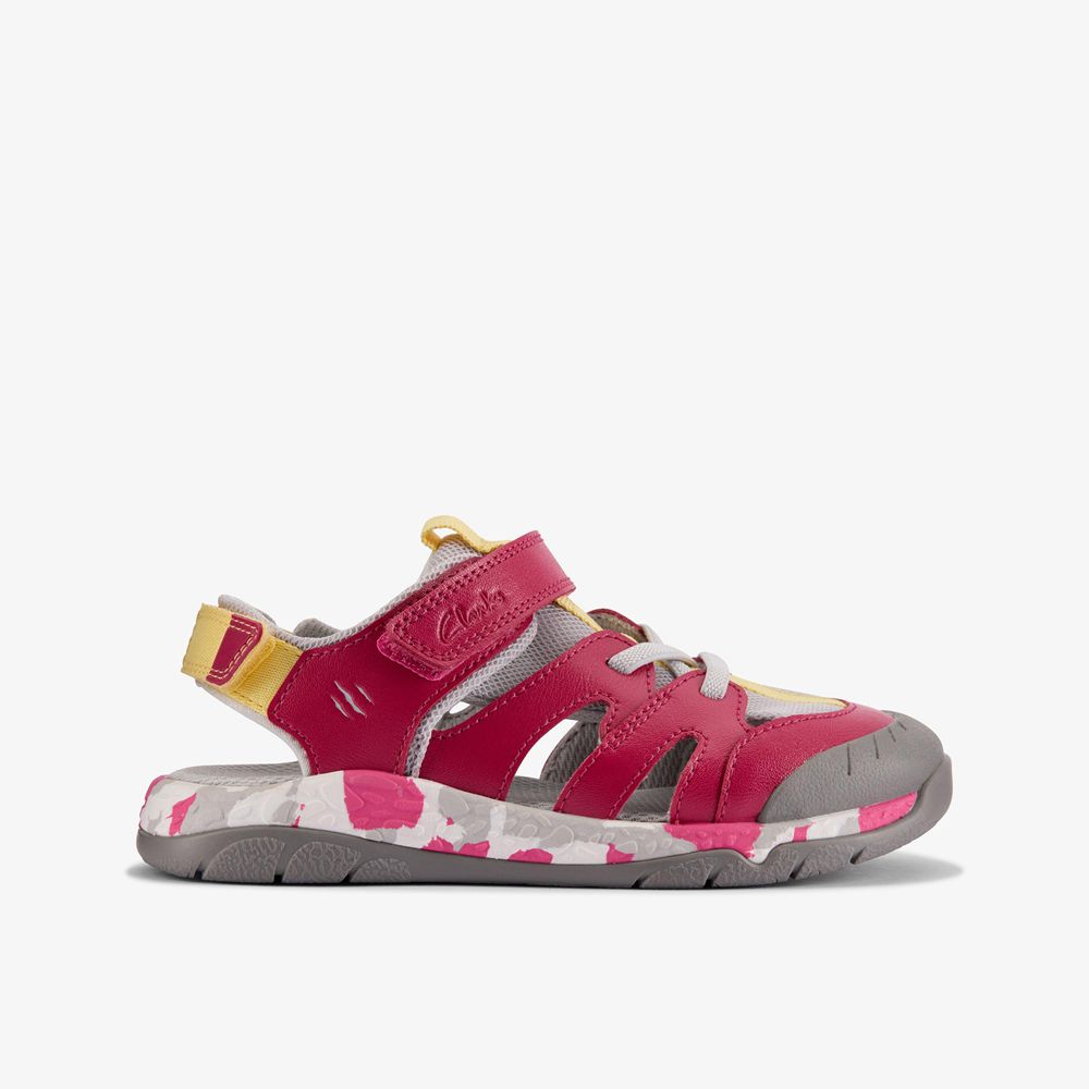 Red Clarks Kids Steggy Roar Flat Sandals | 390IRXYVC