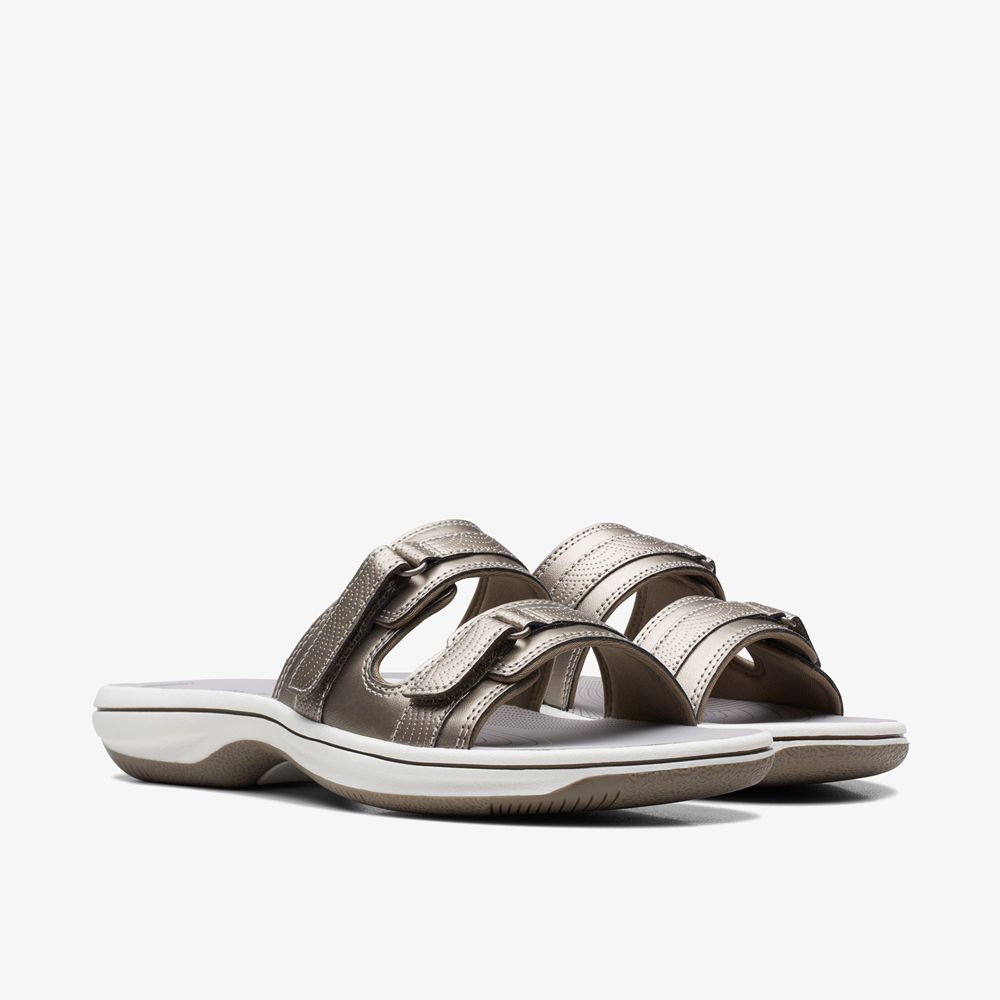 Silver Clarks Women's Breeze Piper Flat Sandals | 140LGWPID