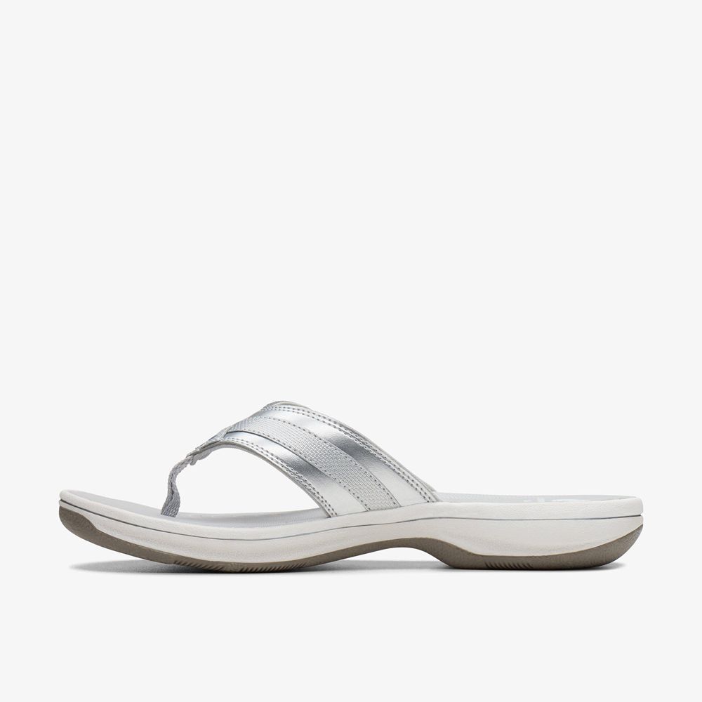 Silver Clarks Women's Breeze Sea Flip Flops | 296HCBNEW