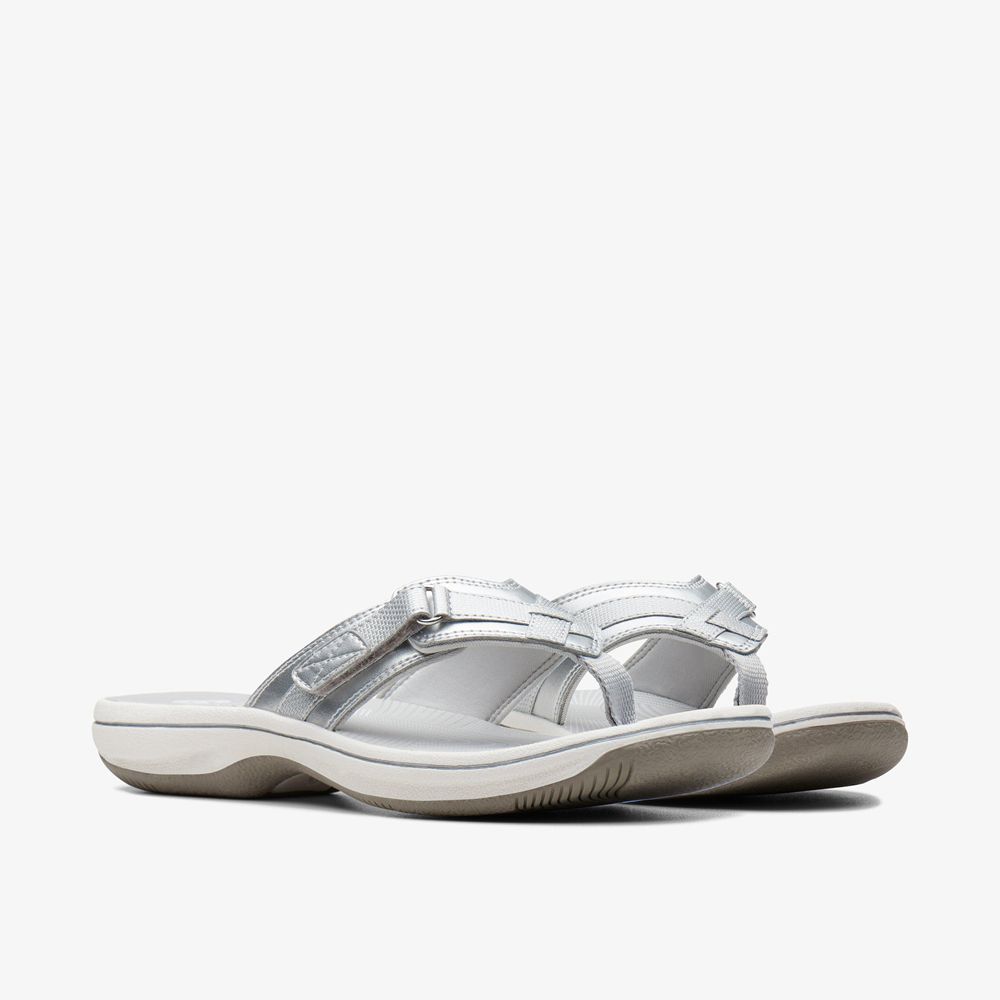 Silver Clarks Women's Breeze Sea Flip Flops | 296HCBNEW