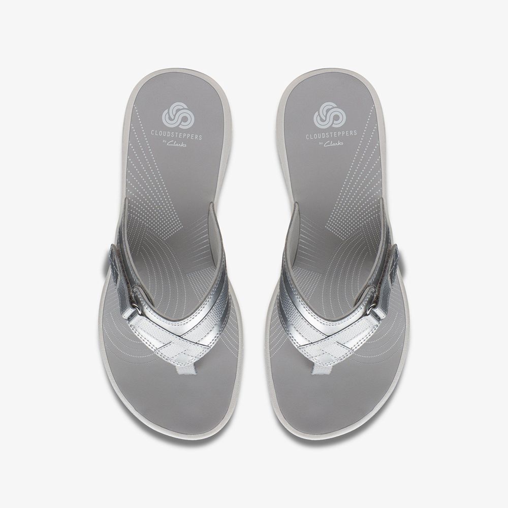 Silver Clarks Women's Breeze Sea Flip Flops | 296HCBNEW