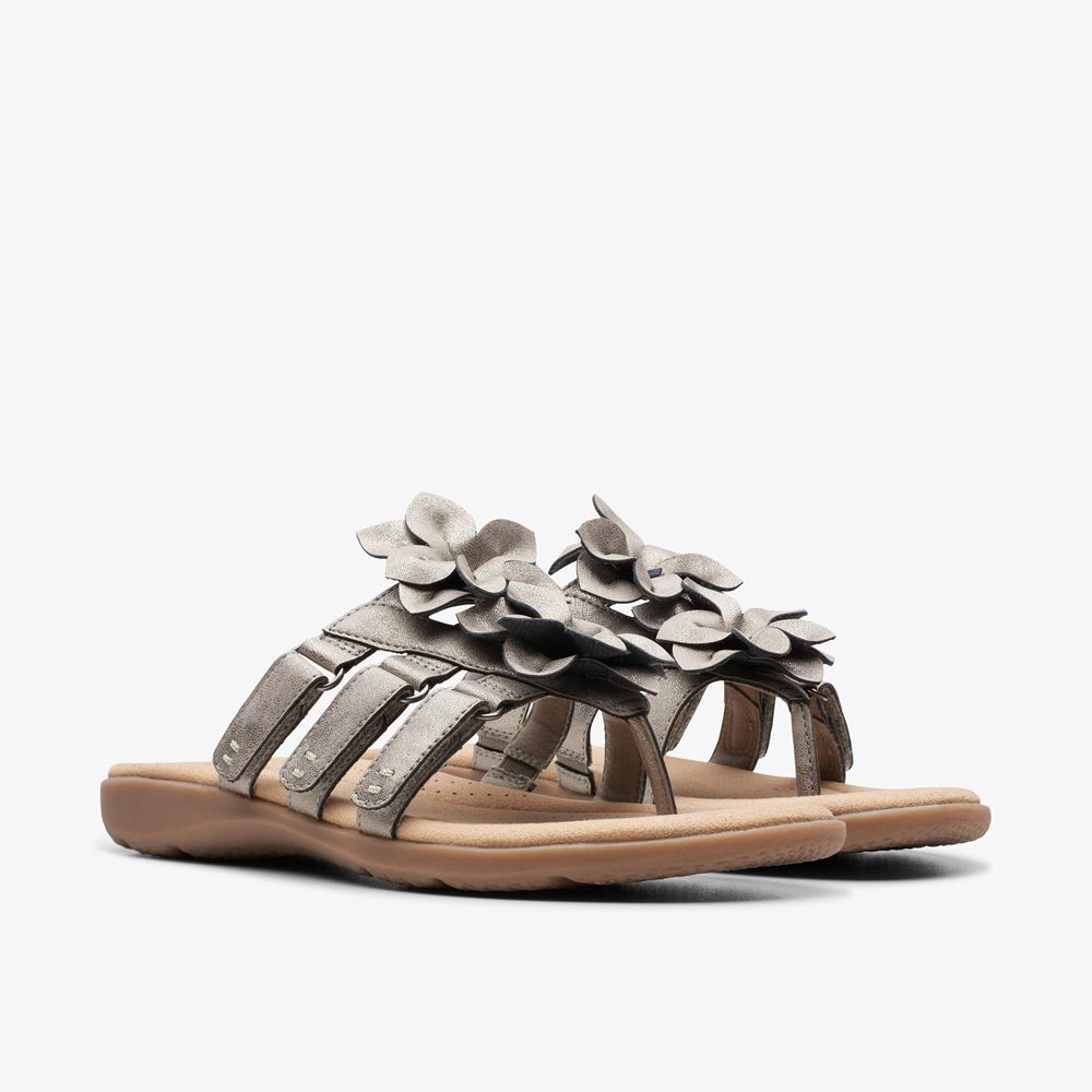 Silver Clarks Women's Elizabelle Mae Flat Sandals | 846ZYHITD