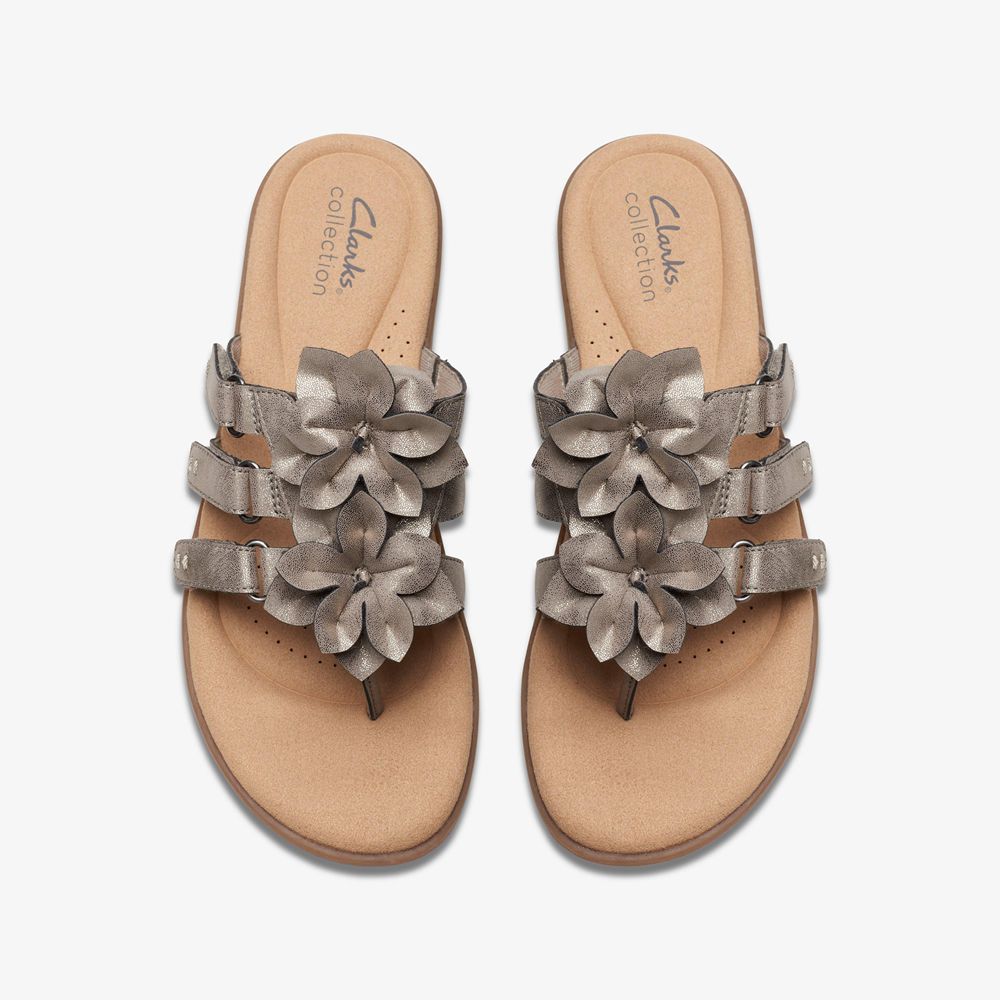 Silver Clarks Women's Elizabelle Mae Flat Sandals | 846ZYHITD